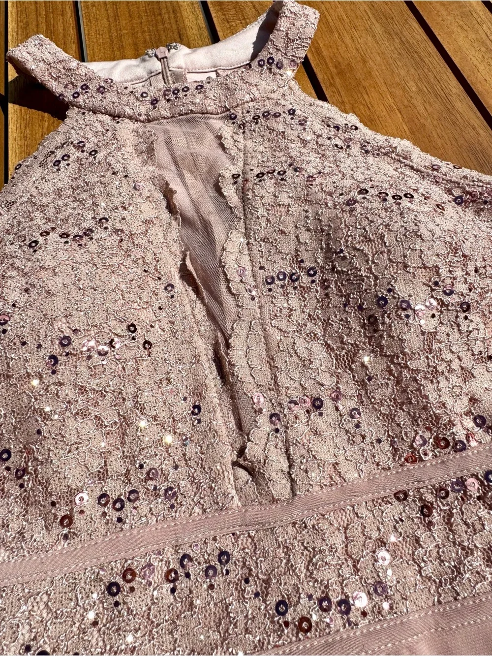 Sleeveless Lace Bodice Halter Dress - Rose Gold